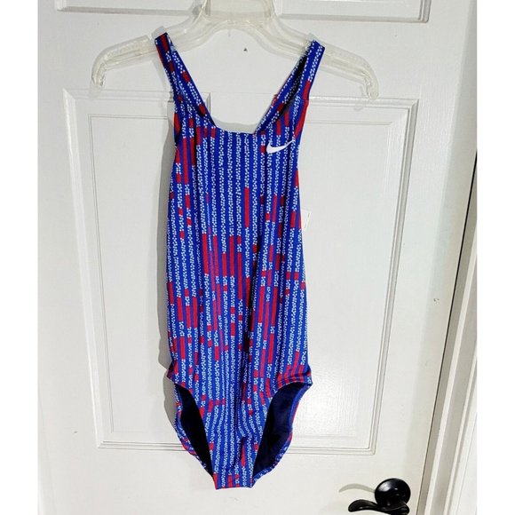 Nike Cut Out Womens Blue Striped Stars‎ One Piece Swimsuit Tank Size 36 NWT - Picture 3 of 10
